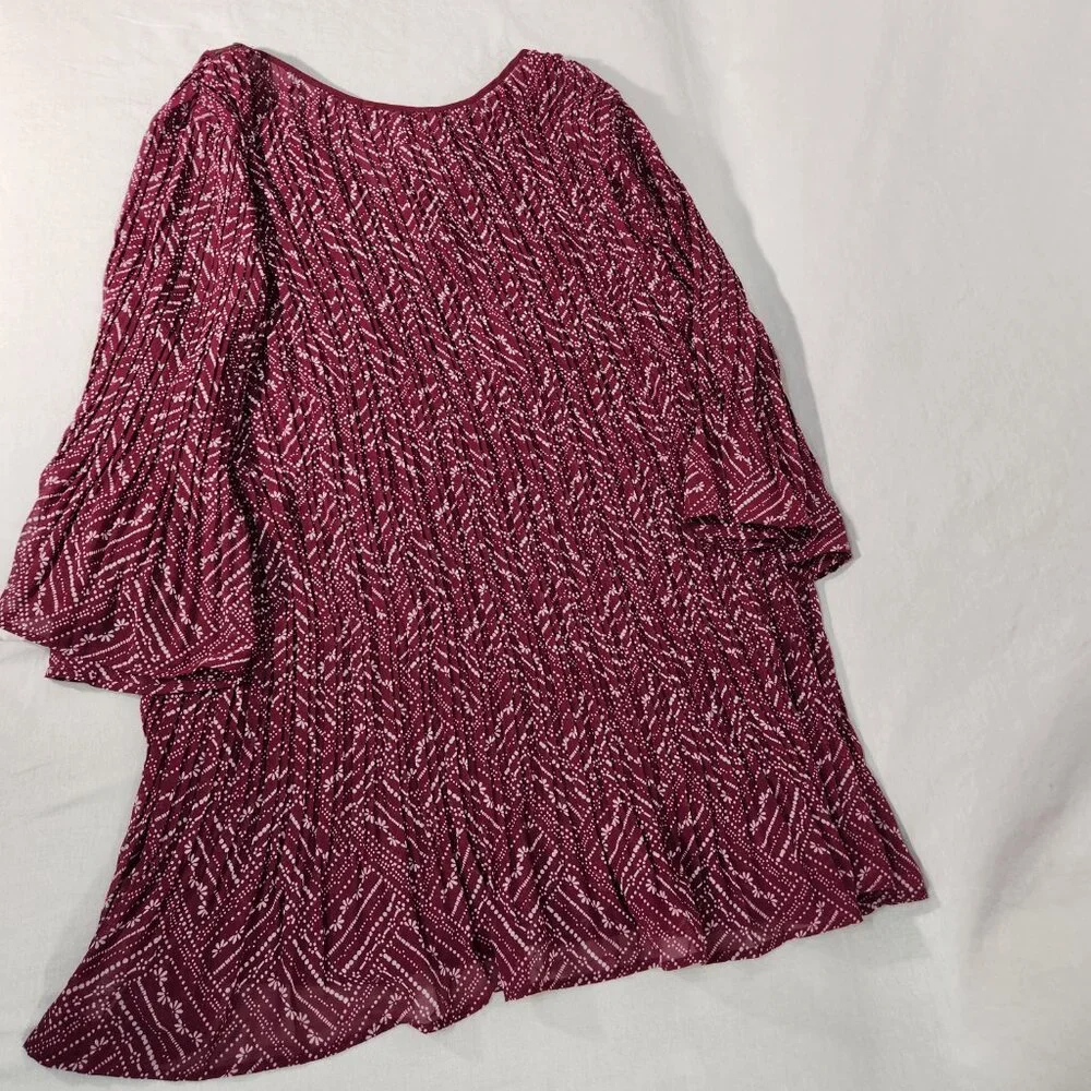 WOMAN WITHIN Flowy Crinkle Pink/White Studs Bell Sleeve Tunic Blouse Top Size 2X - Picture 7 of 16